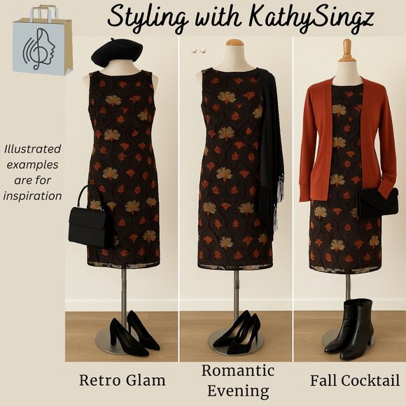 Maggy London Burnout Velvet Dress Sz 14 Floral Sheath Vintage 1990s Party Style - Picture 3 of 12